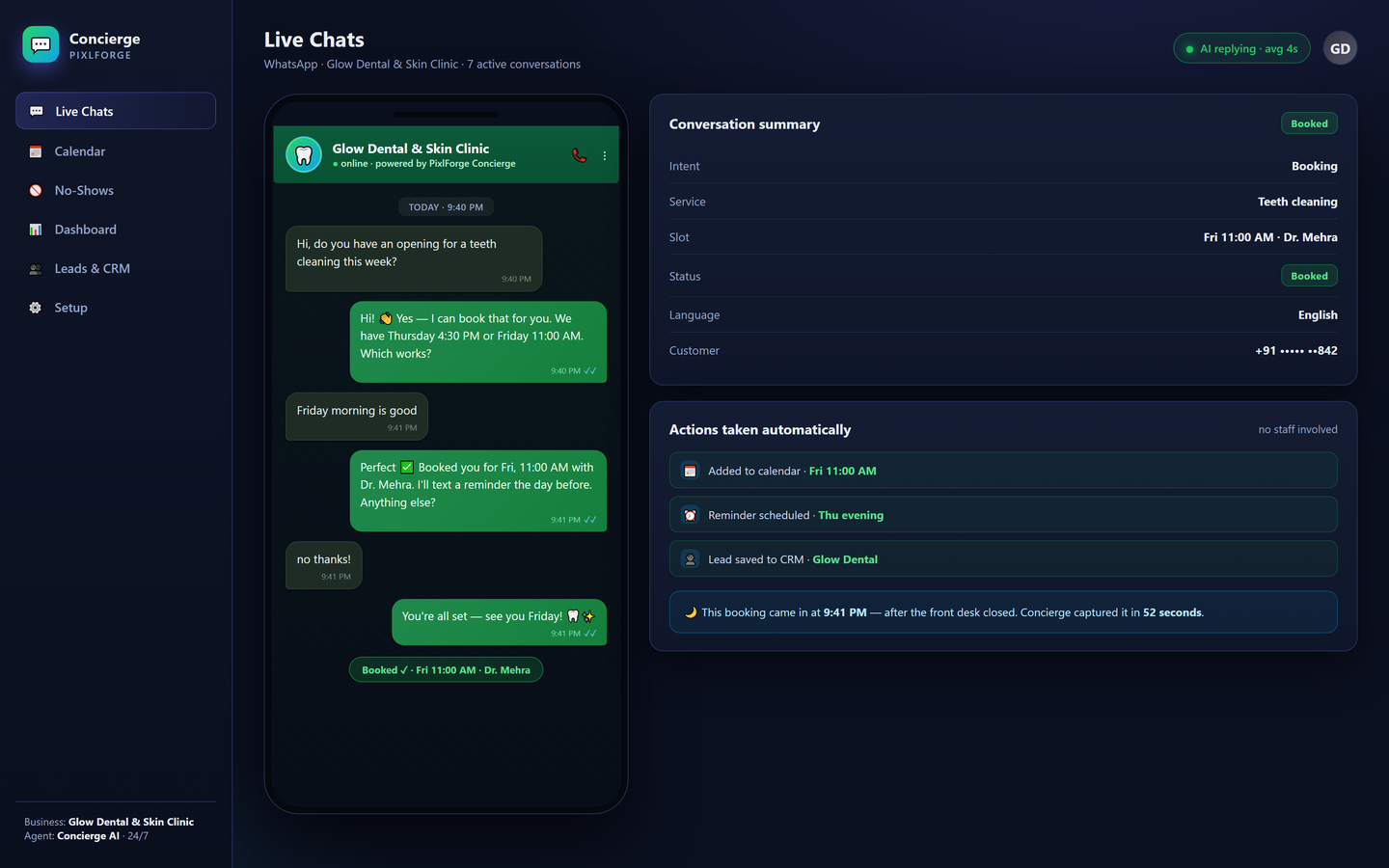 Concierge WhatsApp booking agent